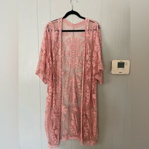 Elegant Pink Lace Kimono